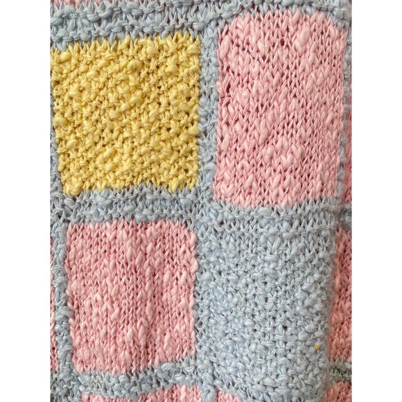 Vintage 80s Lombardi Inc Hand Knit Sweater Sz Large Pink Blue Cozy Deadstock NEW - Picture 3 of 7